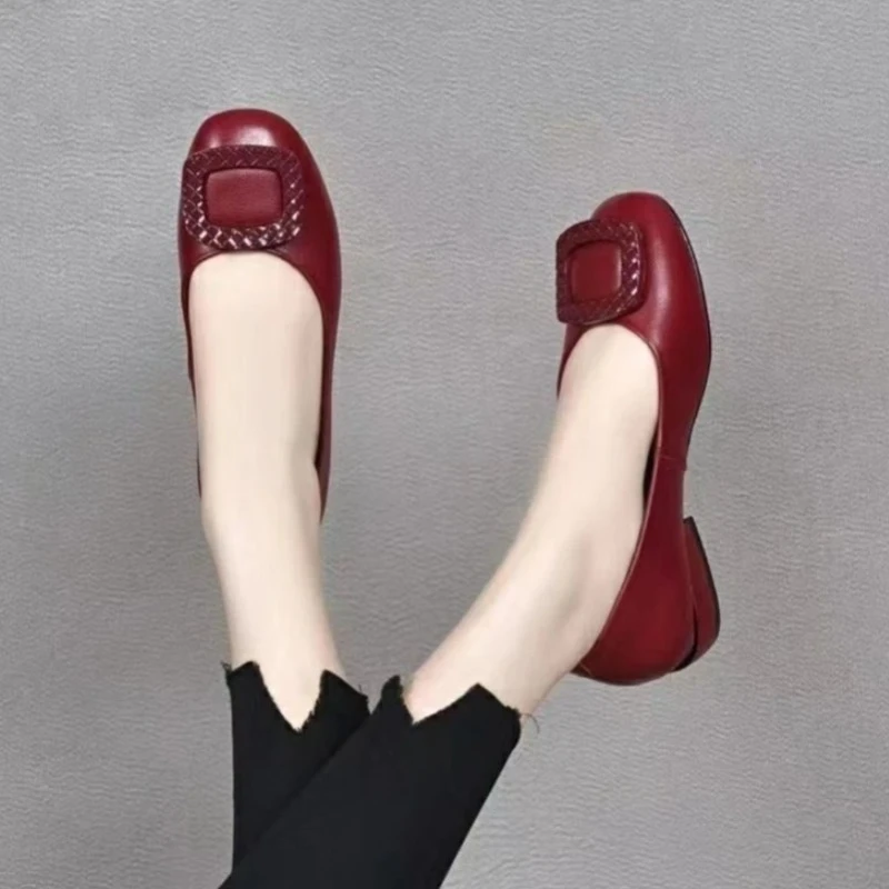 Women Pumps Soft Pu Leather Women's Low Heel Shoes Shallow Mouth All-match Pumps Thick Heels Ladies Work