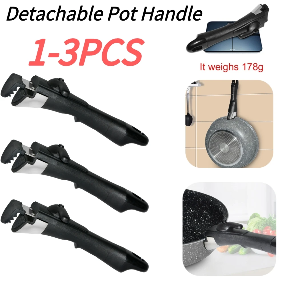 Detachable Pot Handle 1-3PCS Non-stick Stainless Steel Anti-scald Heat-resistant Bakelite Pot Accessories
