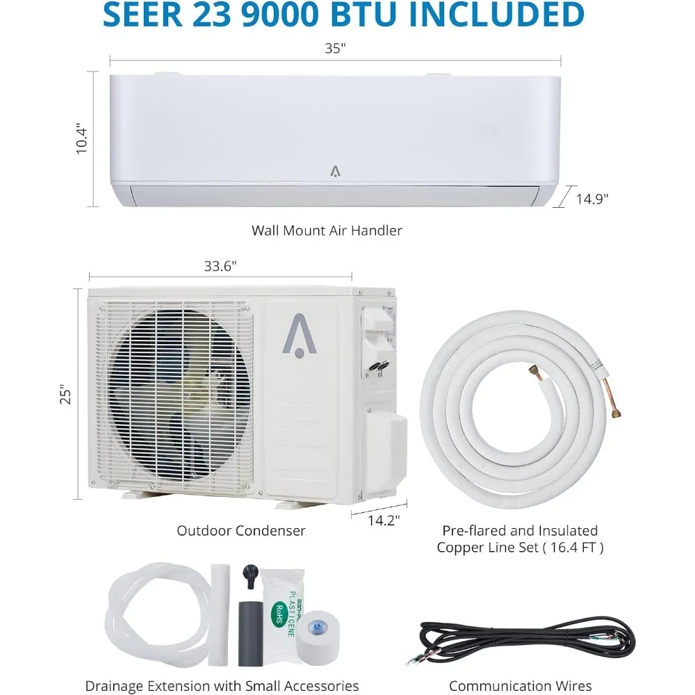 9000 BTU Mini Split Air Conditioner, 23 SEER2 Mini Split AC/Heating System, Pre-Charged,115V AC Unit Cools Room up to 450 Sq. Ft 3