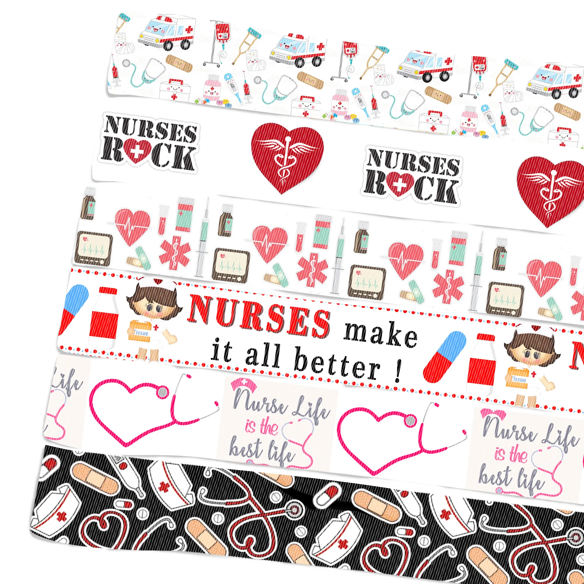 5 Yards Multi Size Heart Nurses Doctor Printed Grosgrain Ribbons DIY Hair Bows Craft Materials Party Decoration,5Yc3662
