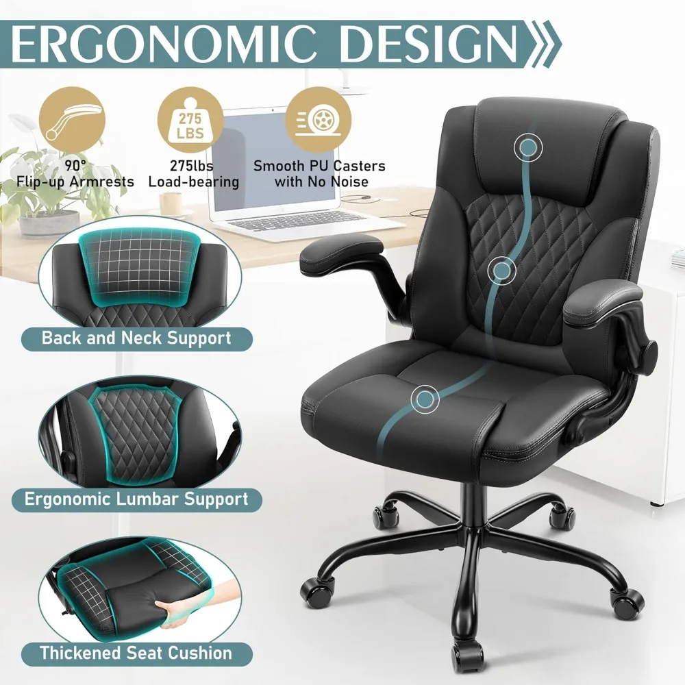 Leather Office Chair, PU Home Computer Desk Chairs with Ergonomic Back Support, 360°Swivel Free，Small Gmaing Chair 6