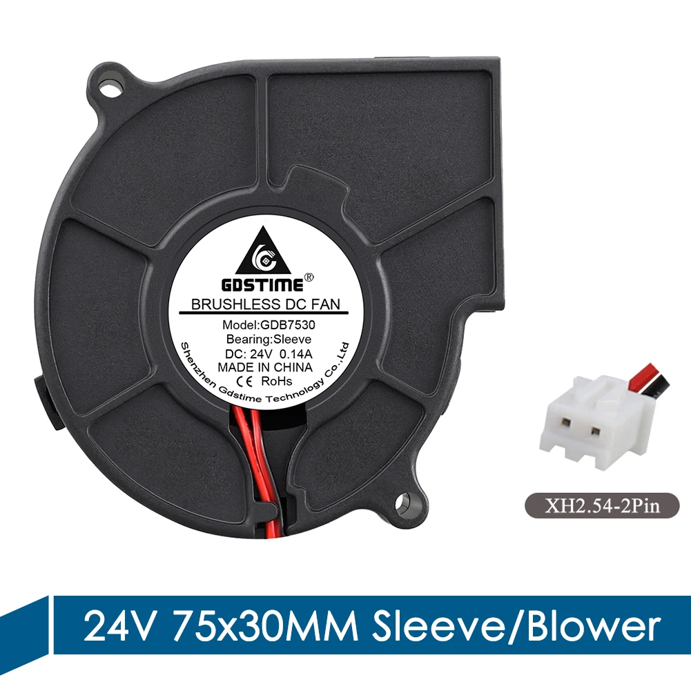 

2 шт. Gdstime 24 В постоянного тока, радиальный бесщеточный Турбовентилятор, вентилятор 75x75x30 мм 70 мм, центрифуга, охлаждающий вентилятор 7530, 7 см, вентилятор для барбекю и гриля