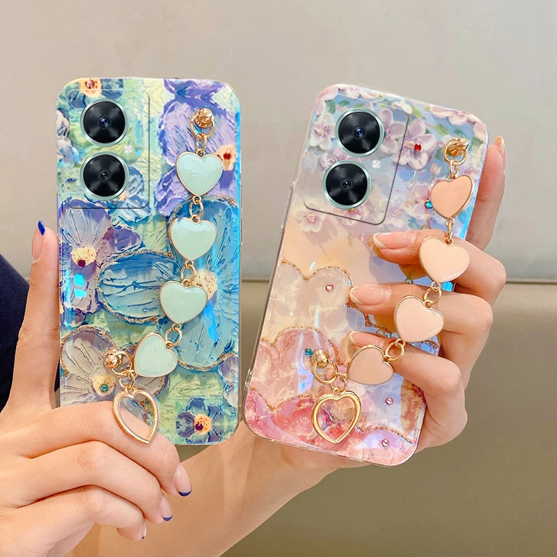 Phone Case For HUAWEI nova 11i Painting Rhinestone Flower TPU Soft Cover with Fashion Heart Bracelet phone case