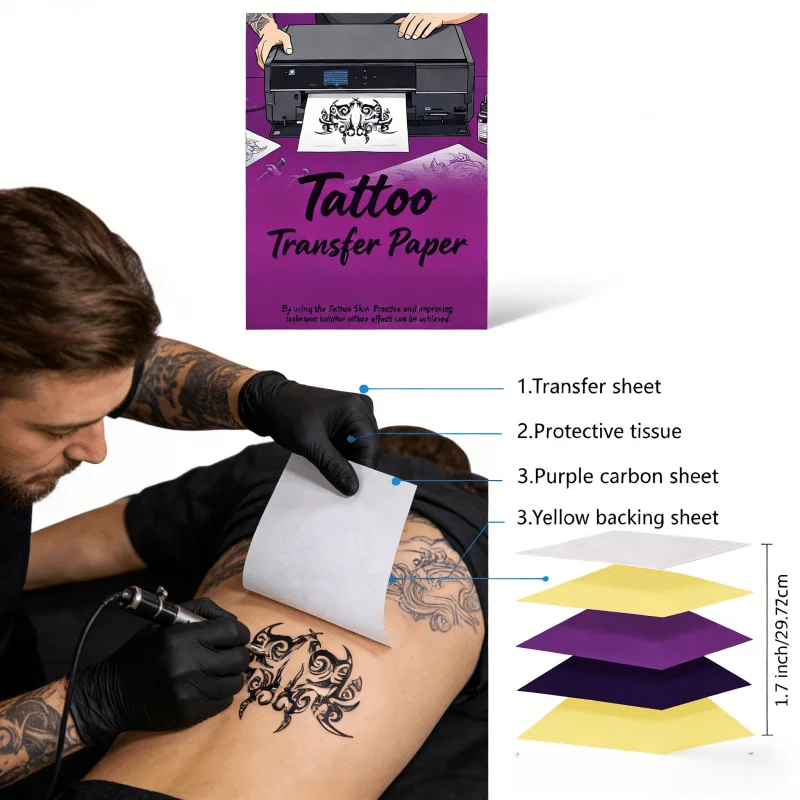 문신 전사지, 열전사지, 문신 템플릿 전사지, A4 사이즈, 4겹, 문서 인쇄용 사무용품