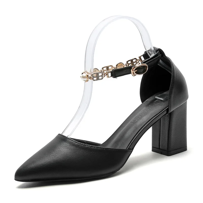 2024 New High-heeled Shoes Pointed Thick Heels Pumps Small Size Buckle Shoe Female Sandals Large Size 30 31 32 33 34 43 44 6