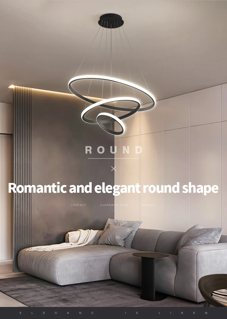 Description Picture 2 of itemModern Pendant Lamp Led Rings Circle Ceiling Hanging Chandelier Black Loft Living Dining Room Kitchen Indoor Lighting Fixture