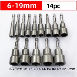 Magnetic Nut Driver Socket Kit with Drill Bit Adapter, 6mm-19mm (6-19mm(14PCS))