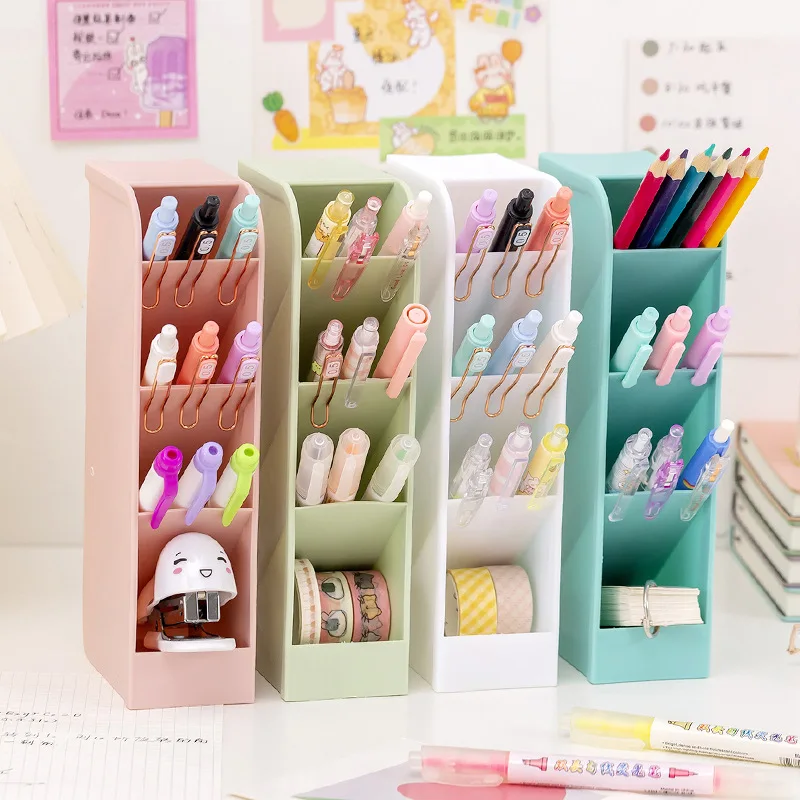 

Cute Candy Color Multi Grid Pen Container Pen Holder Pencil Storage Box Desk Organizer Christmas Gift Student Office Stationery