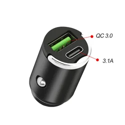 Compact USB/QC3.0 PD Fast Charging Car Charger Adapter 12 - 24V (Metal)