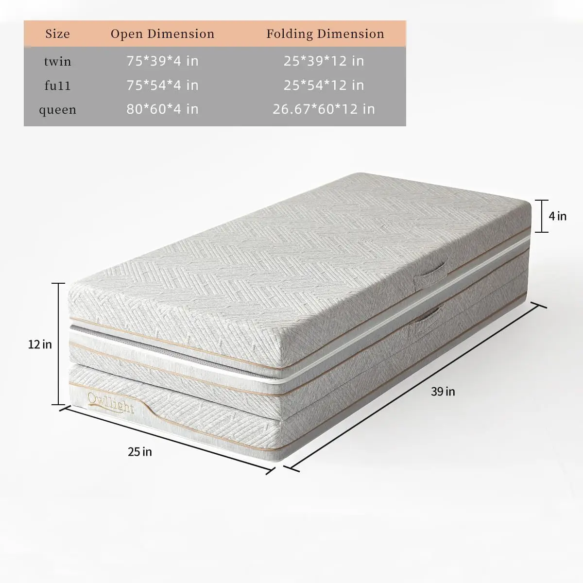 Tri-Fold Mattress. 4" Memory Foam. Washable Cover. Foldable. Medium Firm. Suitable for Floor, Couch, RV. Twin Size