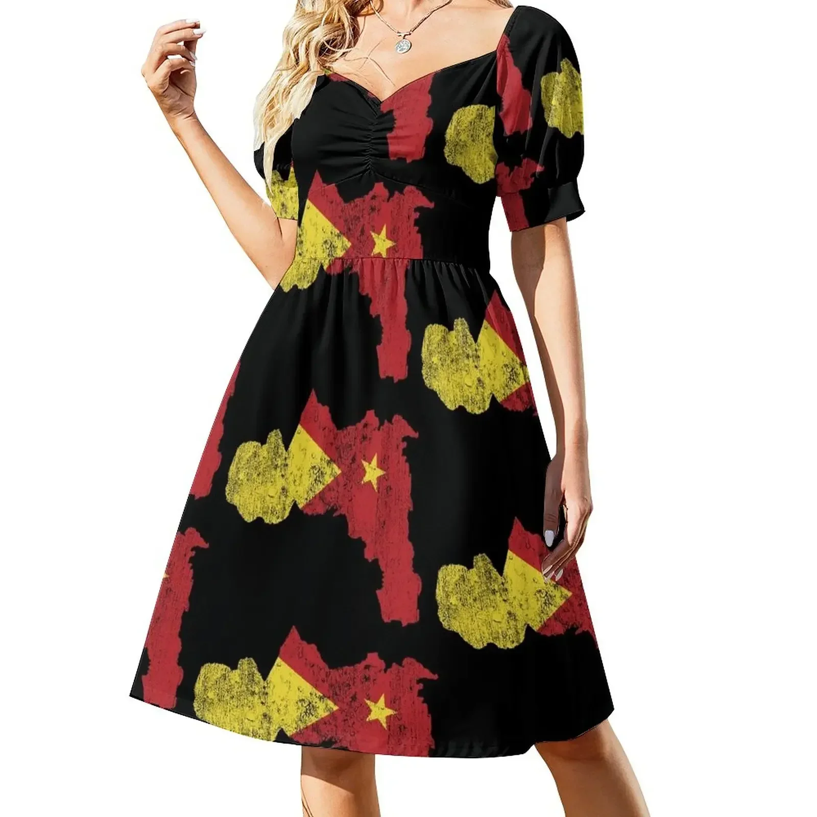 thumbnail image 1 of Vestido de manga corta con estampado de mapa de Tigray, vestido de noche de lujo para mujer, vestido de verano para mujer coreana, 1 of 8