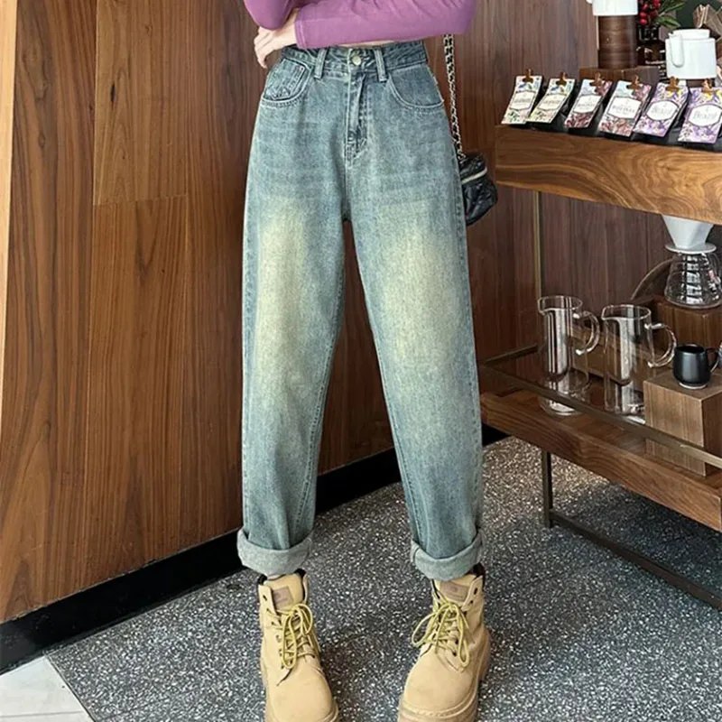 

Lucyever Women's Vintage Blue Harem Jeans Streetwear Loose Washed Denim Trousers Female Korean Autumn Baggy Ankle Length Pants