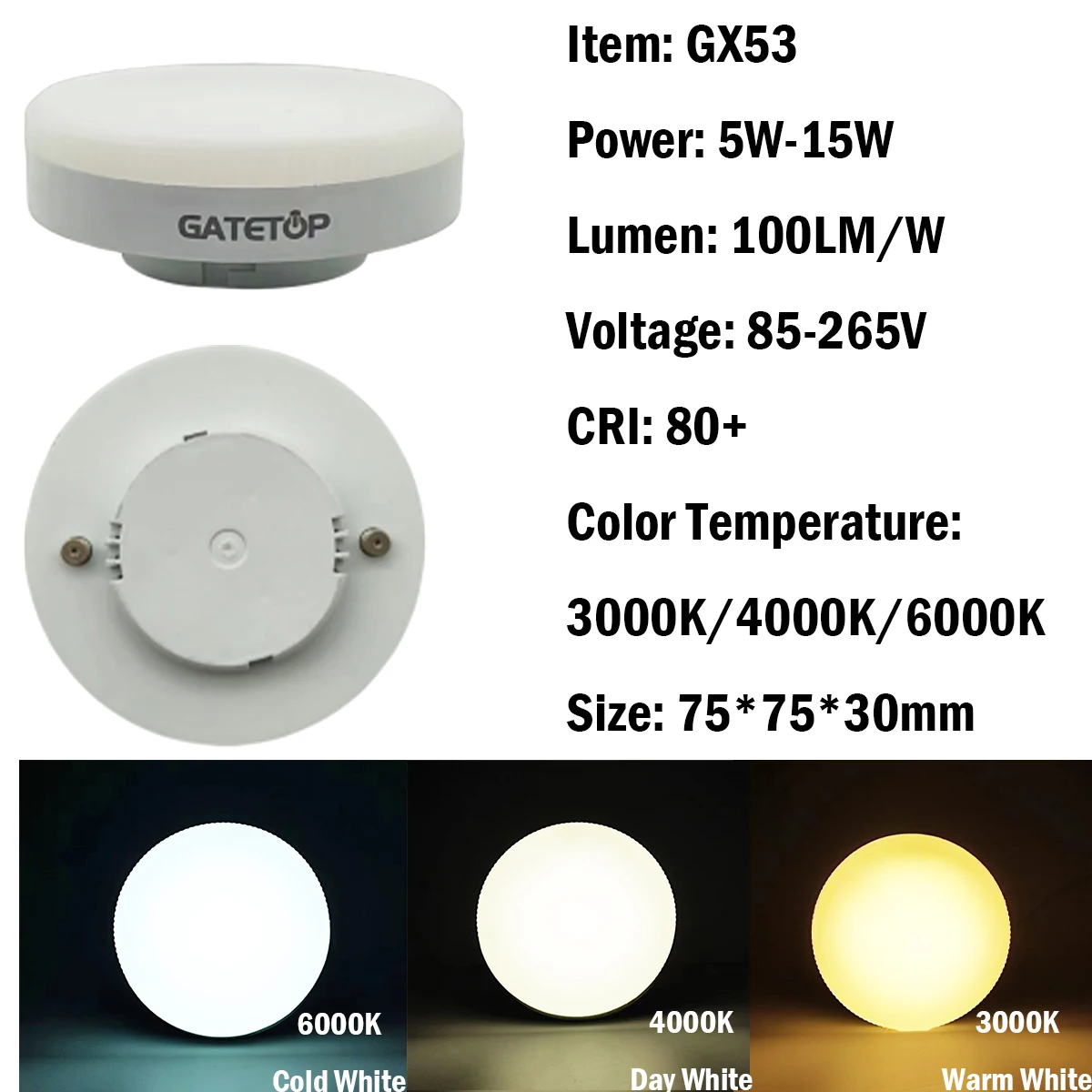 1-10PCS GX53 LED Spotlight wide Voltage AC85-265V 5-15W Daring light source wardrobe cabinet light Daring grille open box led spotlight