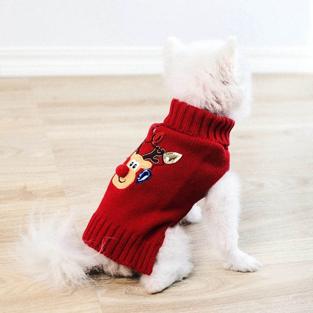 순록 애완 동물 스웨터 강아지 고양이 니트웨어, 추운 날씨용, 작은 중형견 터틀넥, 크리스마스 파티, 강아지 조끼 코트 의류