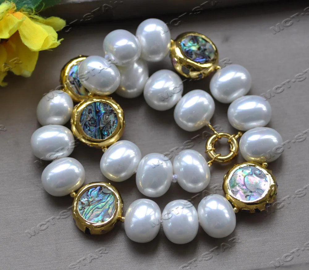 

MTC·STAR Z12724 18" 25mm White Egg South Sea Shell Pearl Abalone Shell Gold-Plated Necklace