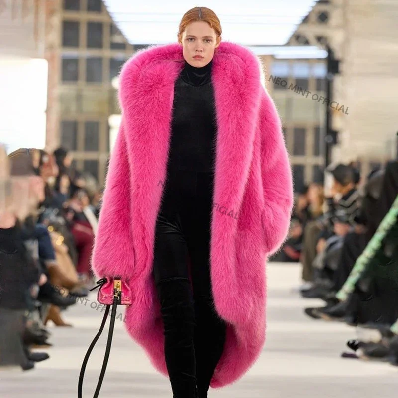 Neo Mint Women Luxury Brand Runway Fashion Long Hooded Faux Fur