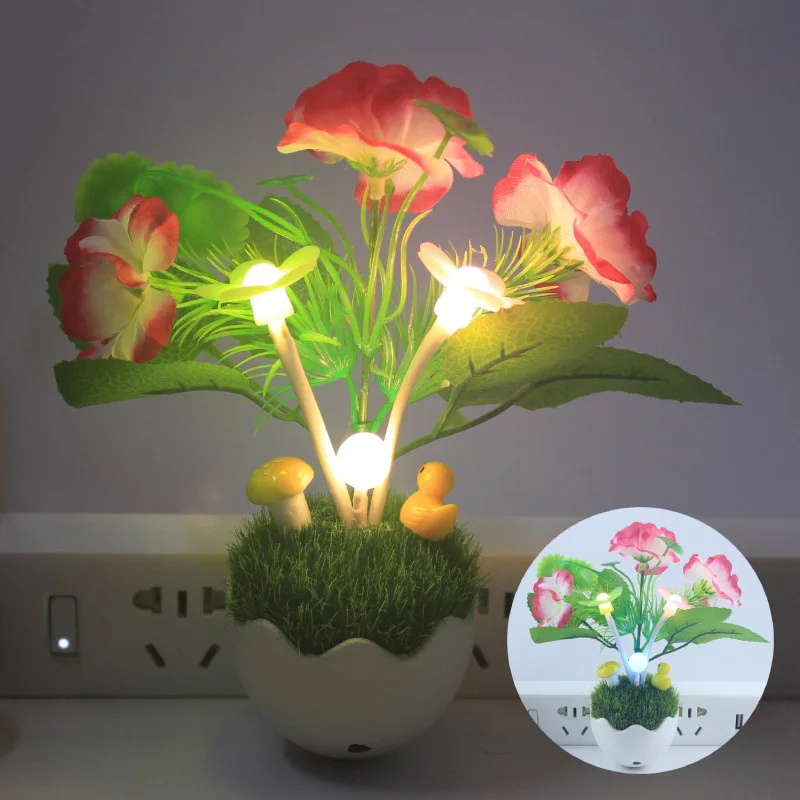 

LED Mushroom plum Lamp Novelty Night Light Luminaria Lamp Colorful LED Night Lights Sensor US plug Water Grass Luminaria Lamp