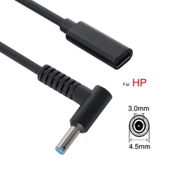 Cable de entrada hembra DC 4,5x3,0mm, carga PD a tipo C USB-C, compatible con portátil HP 18-20V