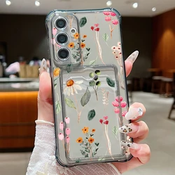 Card Slot Flower Buds Phone Case with Wallet Feature - Samsung Galaxy S21 FE (A088 Grey)