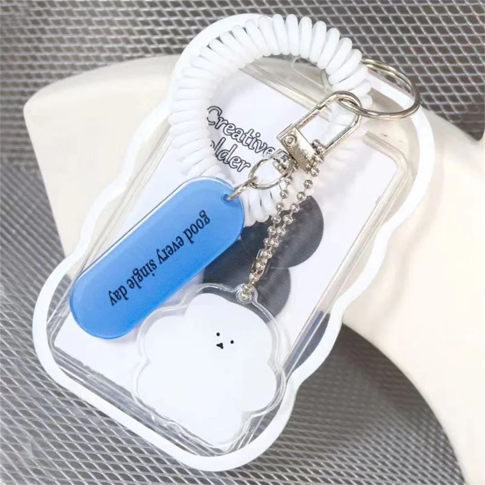 크리에이티브 디자인 케이팝 사진 카드홀더 투명 카드홀더 키체인 사진 슬리브, 버스 카드 학생 카드 케이스, 사진 보호대 