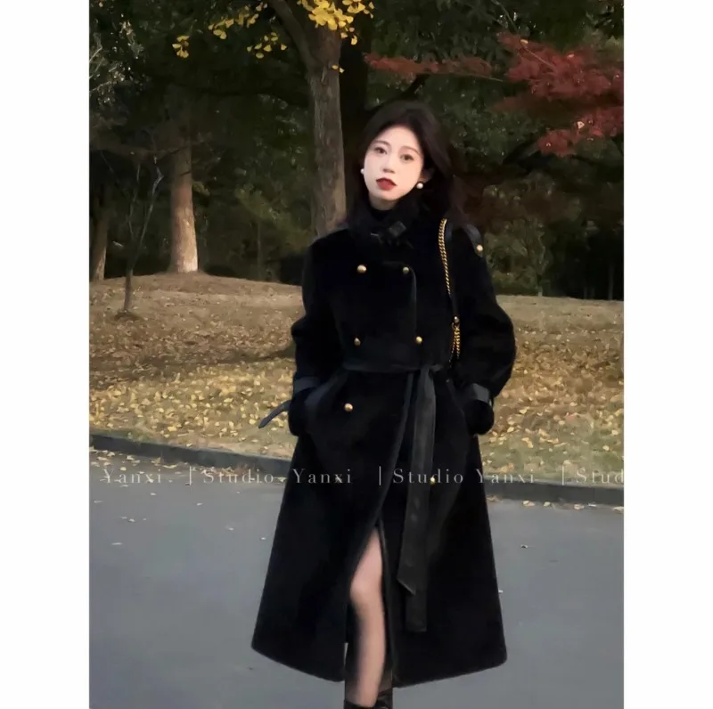 

Miiiix 2023 Winter New Thick Fur Integrated Coat Korean Fashion High Collar Double Breasted Woolen Coat Female Clothing