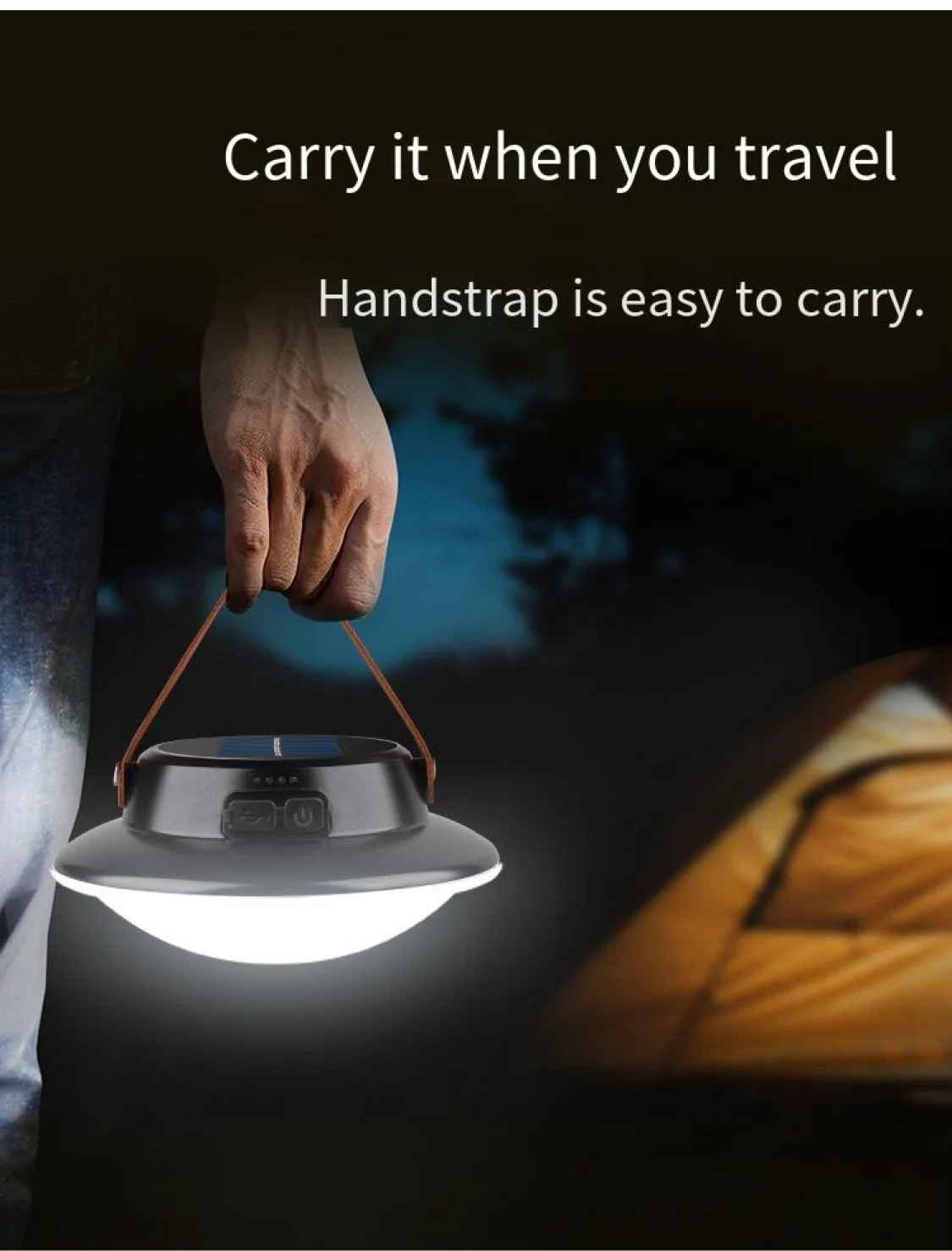 Solar LED Camping Light Horse Lantern Type-C Charging Portable Lantern Hanging Emergency Lighting Fishing Flashlight Night Light