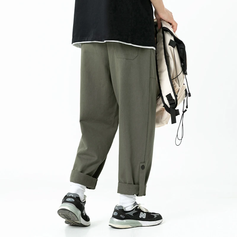 Men's clothing  Casual Sport Pants 100% Cotton Loose Foot Button Design Streetwear Fashion Man Cargo Pants New Spring Autumn