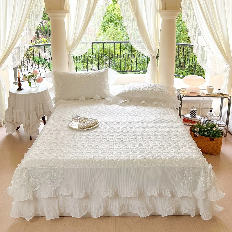 Summer Lace Ruffles Quilted Cooling Bed Skirt, Cool Feeling Fibre