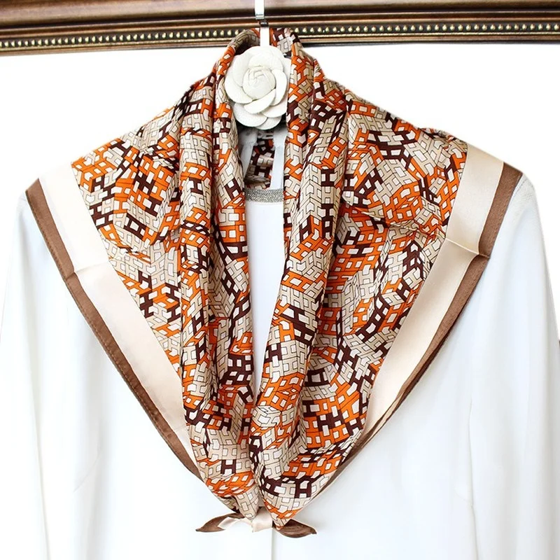 

High-end Elegant Women's OL Style Fashion Print Series High Quality Silk Plain Satin Versatile Medium Size Square Scarf