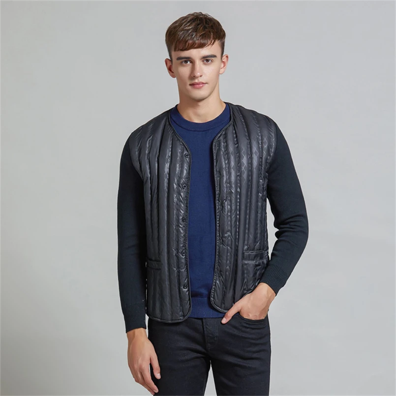 Men\'s Autumn Winter High-quality Warm Down Coat Male Long Sleeves Patchwork Coats Fashion Mens Slim Single Breasted Jacket