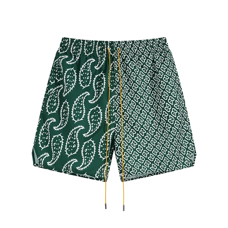 

Summer High Quality 1:1 Rhude Shorts Full Printed Kuba Collar Casual Loose Men's And Women's Shorts Pants Inside Label