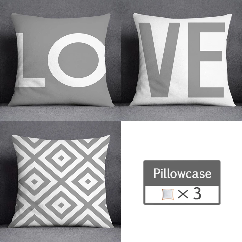 3pcs/lot 45X45CM Gray Lumbar Pillow Case Polyester Geometry Leaf Floral Stripes Plaids Print Sofa Throw Cushion Cover Home Decor 