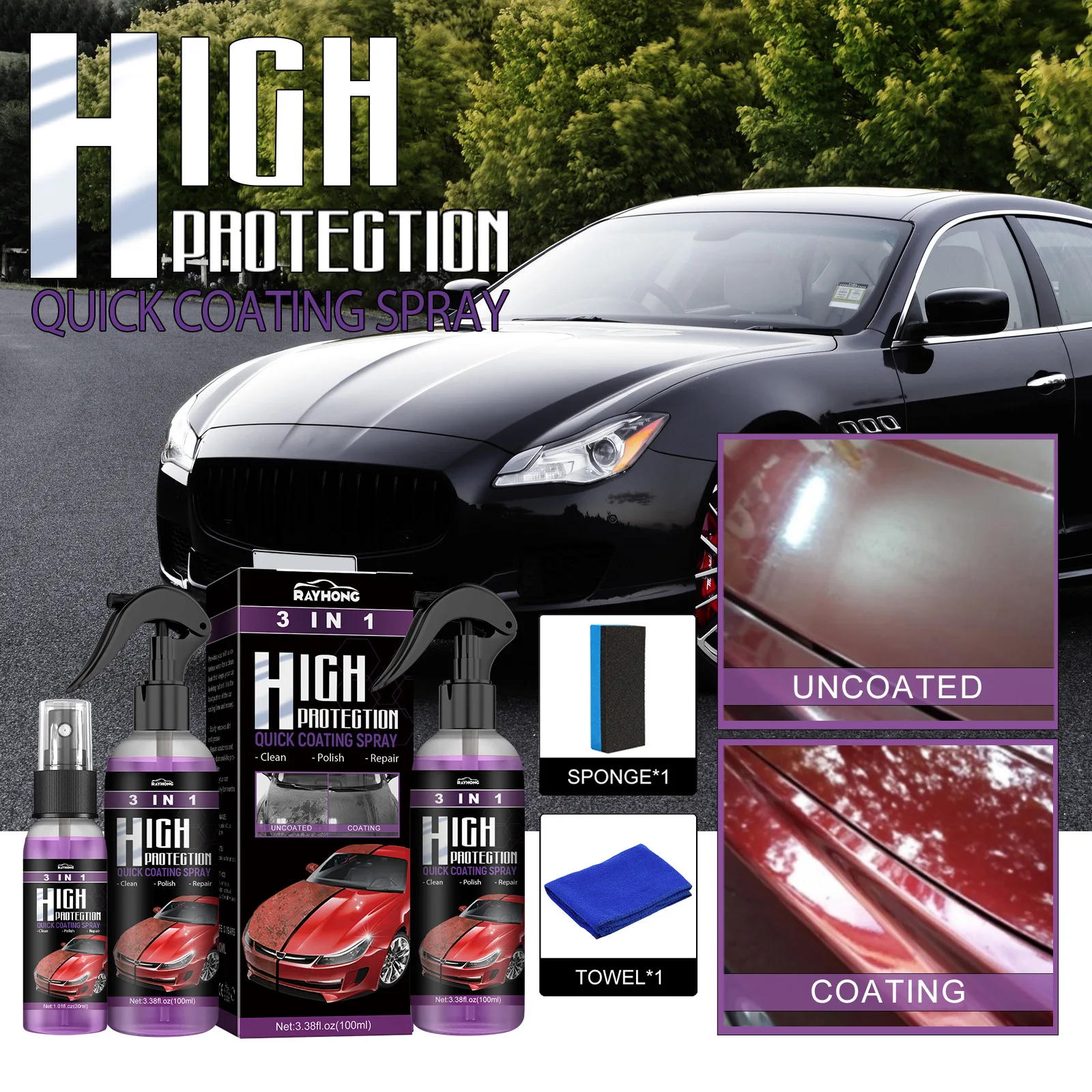 

100ml/30ml 3 In 1 Car Ceramic Coating Spray Auto Nano Ceramic Coating Polishing Spraying Wax Car Paint Scratch Repair Remover