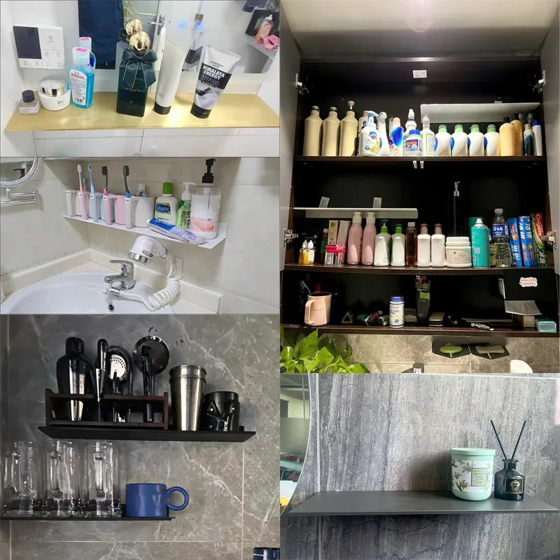 Floating Bathroom Shelves Without Drilling Storage Wall Rack Home Organizer Ledge Hardwares Cabinet Kitchen Accessories Toilet 3