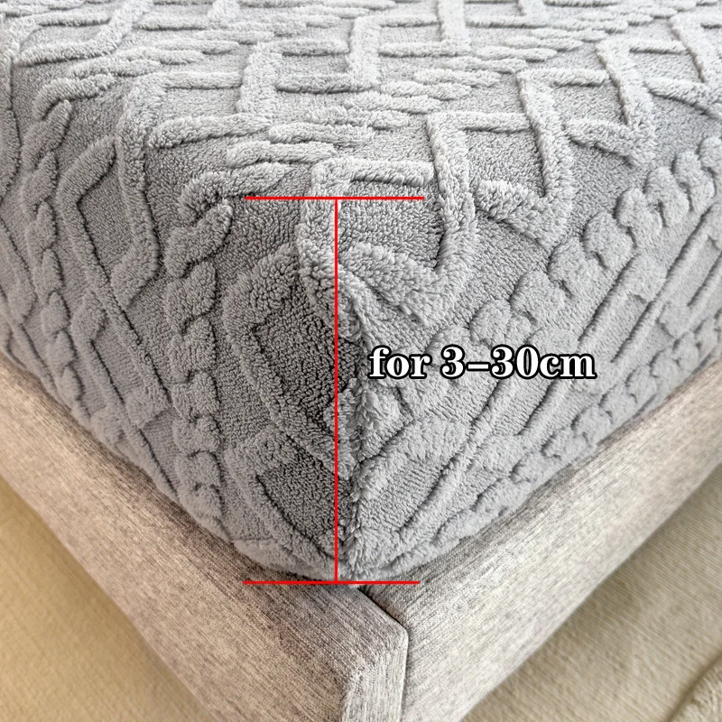 Thicken Velvet Bed Cover Elastic Fitted Sheet Winter Warm Mattress Cover Soft Breathable Mattress Cover Protection Solid Color