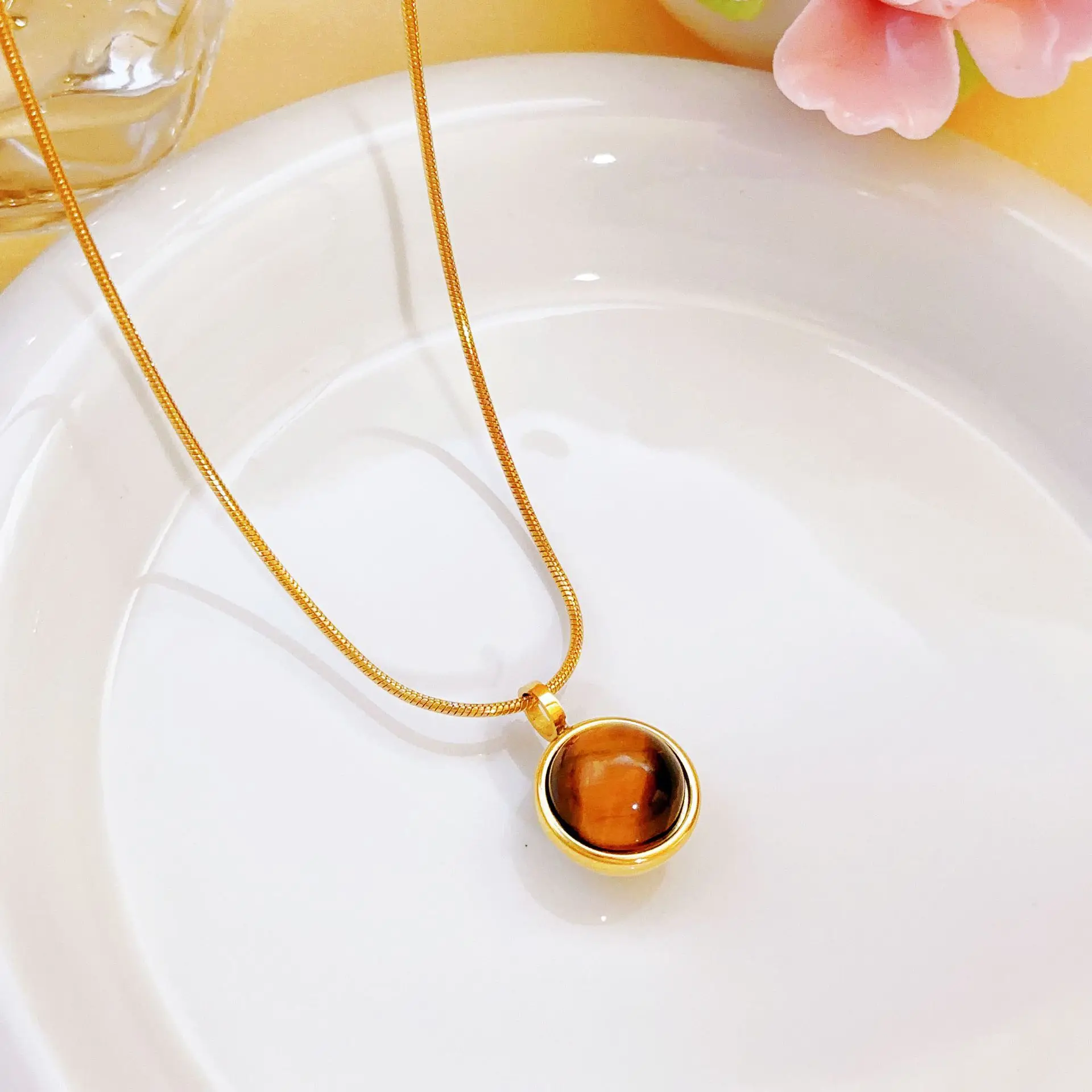 Minimalist Round Bead Pendant Necklace - Stainless Steel Clavicle Choker with Long Chain Fashion Jewelry