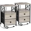 Night Stand Set 2, Nightstand with Charging Station, End Tables Living Room with USB Ports and Outlets 1