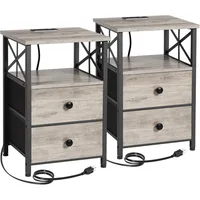 Night Stand Set 2, Nightstand with Charging Station, End Tables Living Room with USB Ports and Outlets 1
