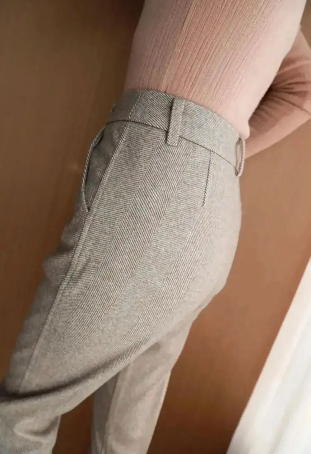 Description Picture 5 of itemWomen's Tweed Stretchy Slim Pencil Dress Pants High Waisted Winter Woolen Straight Leg Slacks for Work Business Casual
