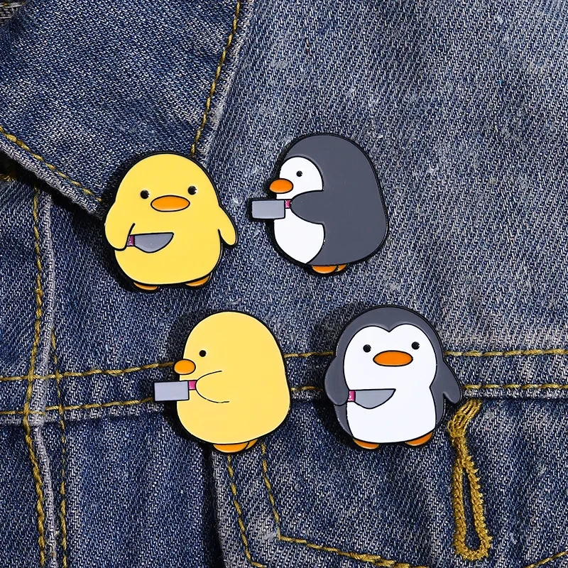 Animal Brooch Cute Cartoon Penguin Knife Series Alloy Chest Flower Exquisite Penguin/yellow Duck Animal Emblem Backpack Accessories
