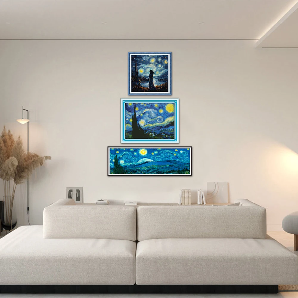Description Picture 4 of itemJoy Sunday The Starry Night of Van Gogh Starry Night Panorama Look At The Stars Cross-Stitch F429 F976 FA500 Cross Stitch Kits