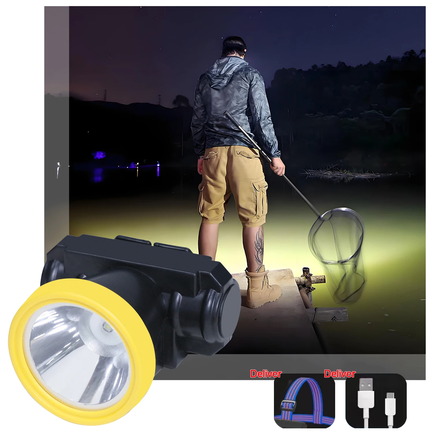 강력한 자석 베이스가 있는 충전식 COB LED USB 헤드램프, 야외 낚시용 강력 초고휘도 방수 헤드라이트