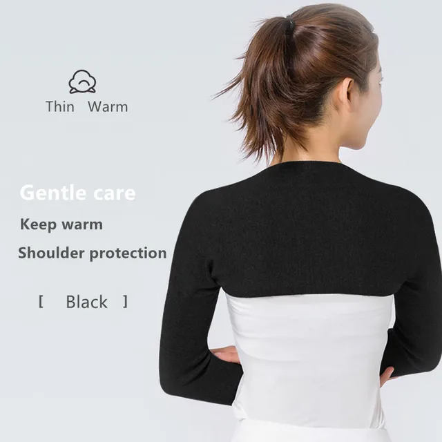 Wool Blend Double Shoulder Warmer Elastic Back Shoulder Support Brace Wrap with Long / Short Sleeves for Arthritis Pain Relief 6