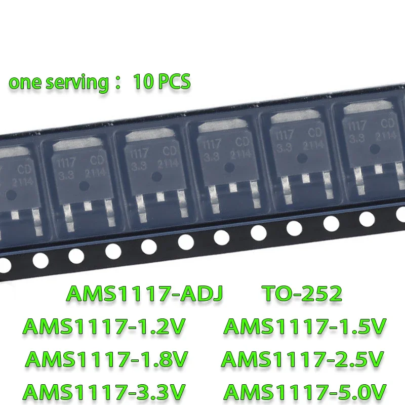 10pcs/lot AMS1117CD-ADJ AMS1117-5.0 AMS1117CD-3.3 AMS1117CD-1.5 AMS1117CD-1.2 AMS1117-3.3 1.8V 2.5V TO-252 Eredeti írásmű majd Új