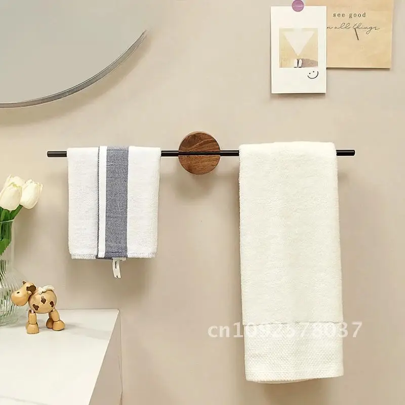 Bathroom Rack Bar Towel Holder 304 Stainless Steel Beech Towel Mounted Wall Wood Artistic Single Hanger Shelf
