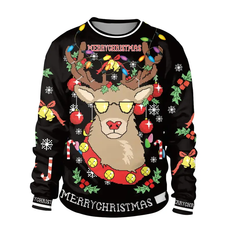 Men Women Llama Ugly Christmas Sweatshirt 3D Funny Print New Year Eve Xmas Sweater Couples Pullover Holiday Party Jumper Tops - Image 11