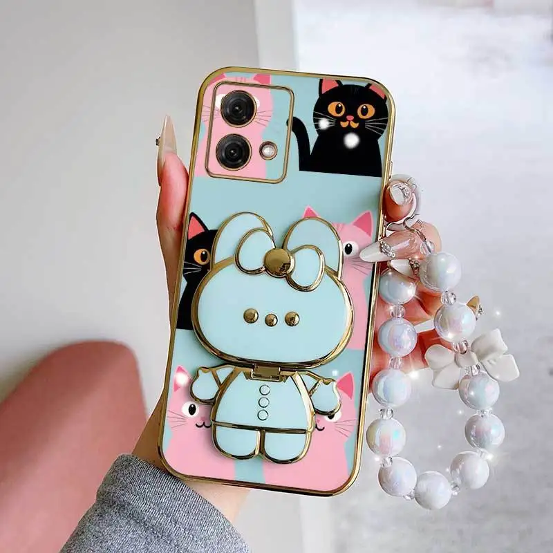 Pink Heart Shape Phone Case Set with Lanyard and Rabbit Stand