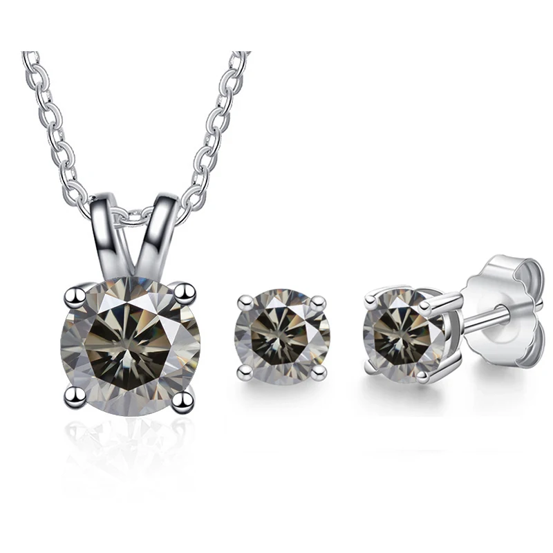 Joycejelly Klassisches 925 Sterling Silber Schmuckset mit 1ct Echtem Moissanit-Stein Hochzeit Ohrringe Halskette für Damen Braut – Detail 14