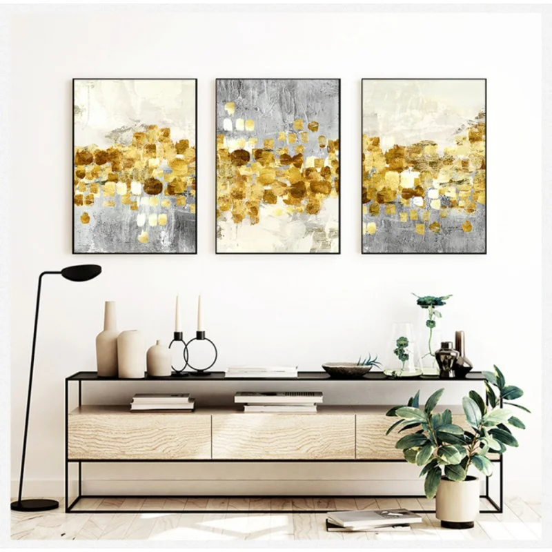 

Modern Nordic Abstract Wall Art Grey Gold Wall Texture Color Block Posters And Prints Gold Foil Oil Painting Living Room Decorat