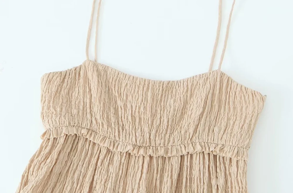 TRAF Jumpsuit Women Fashion With Ruffles Textured Wide Leg Jumpsuits Sexy Straight Neck Thin Straps Female Playsuits Mujer